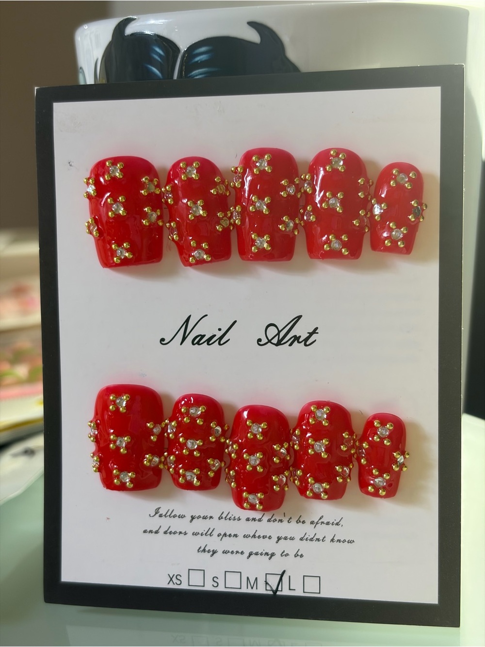 Red Rhinestone Press-On Nail Set - Med - Picture 1 of 1